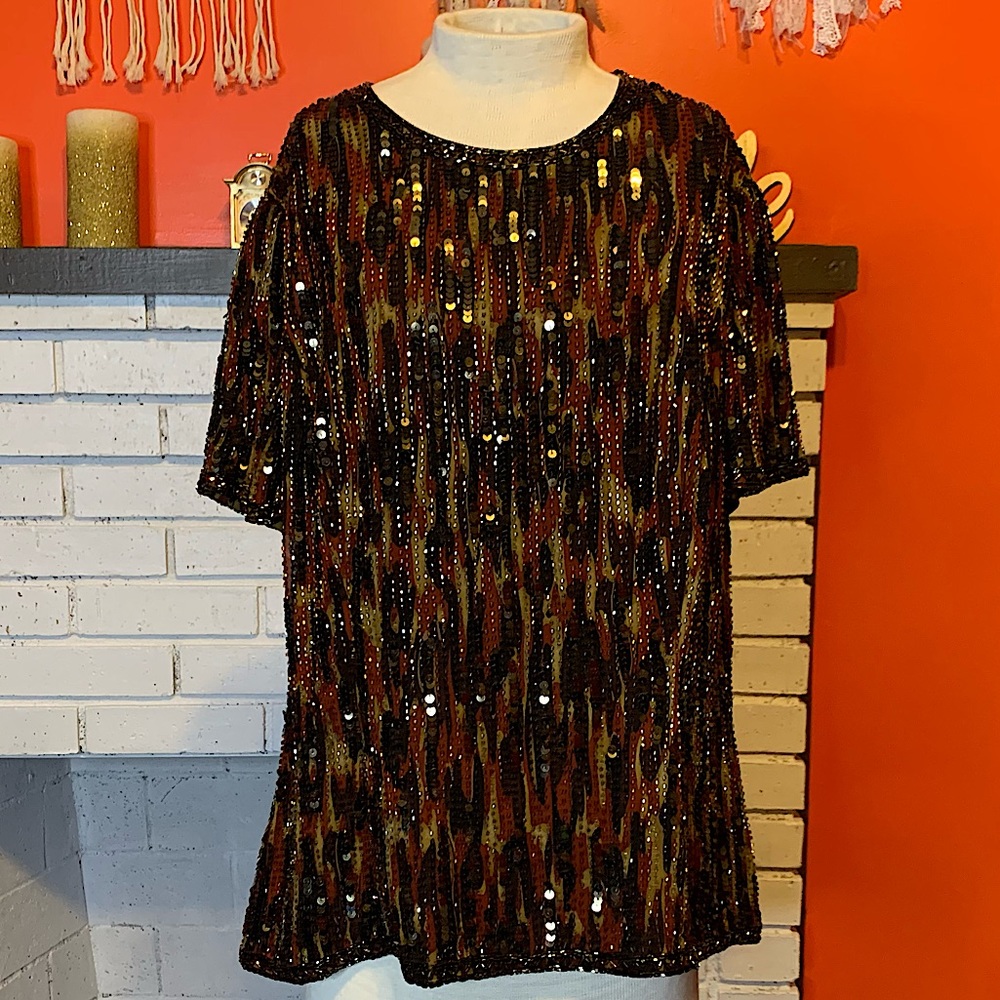 Black Tie Oleg Cassini Vintage Sequin/Beaded Top